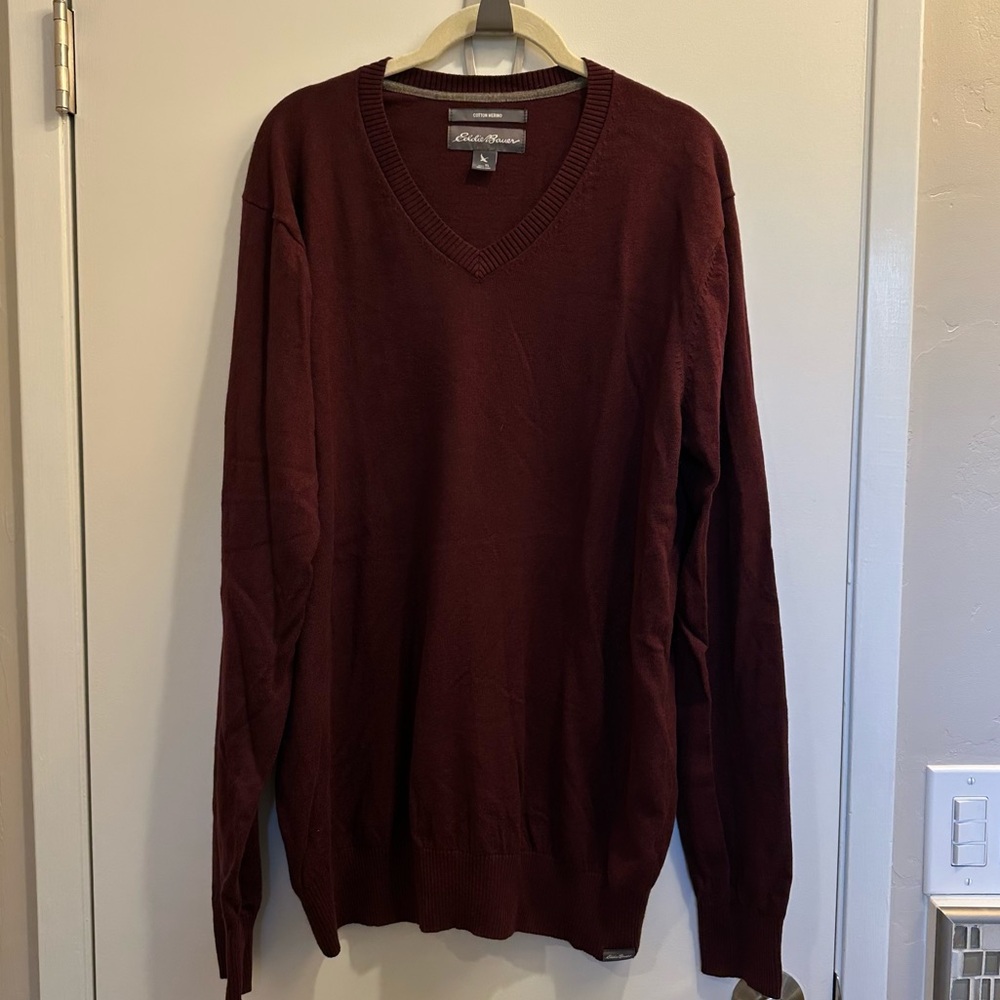 Men’s LT Burgundy V-neck Cotton Sweater Eddie Bauer